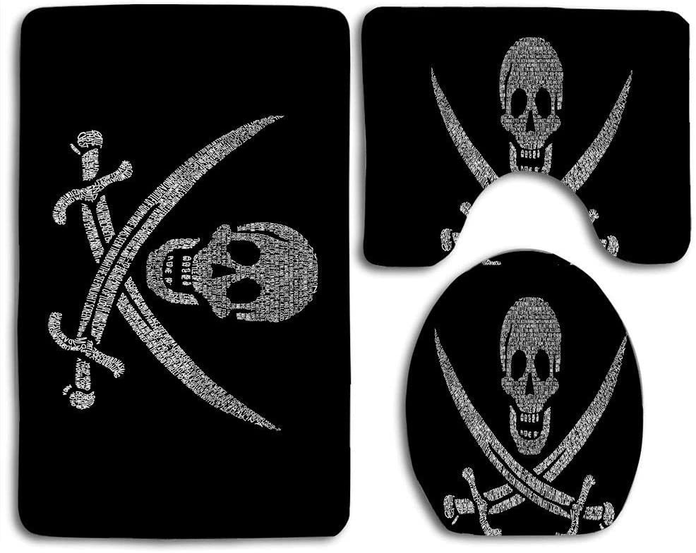 JUEGO DE TRES ALFOMBRILLAS PARA BAÑOS DISEÑO CALAVERA PIRATA CON ESPADAS