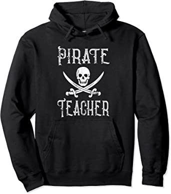 sudadera negra profesor pirata con capucha y bolsillo